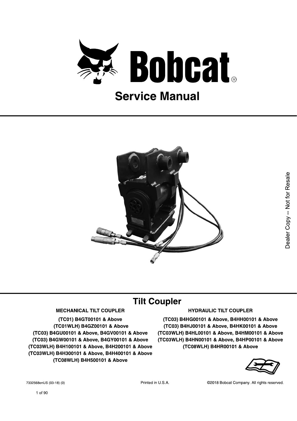 Tilt Coupler Attachment Service Manual Bobcat